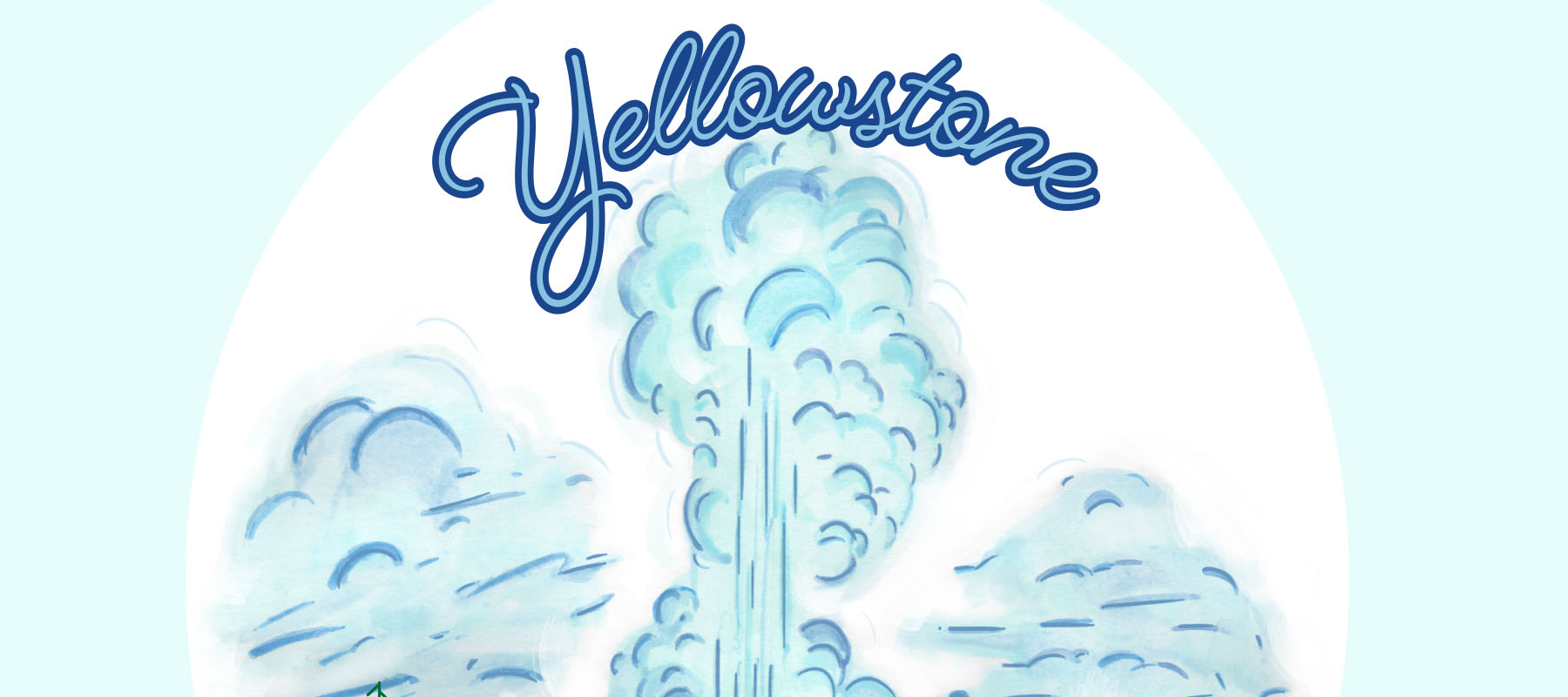 Watercolor image of Yellowstone with Old Faithful