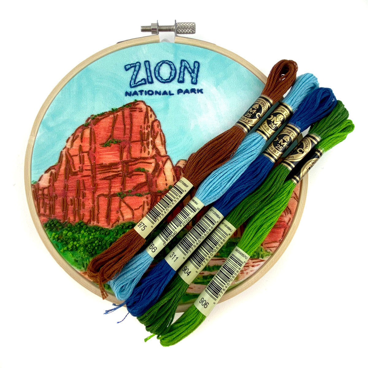 Zion National Park Embroidery Kit  with 5 skeins of DMC thread