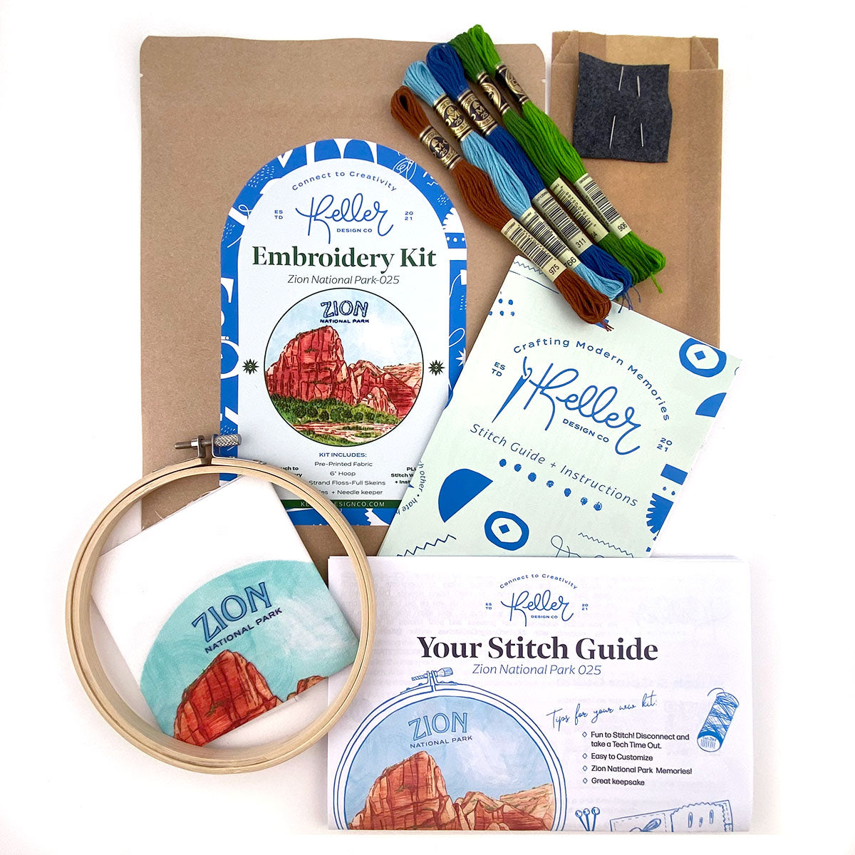 Zion National Park Embroidery Kit  contents