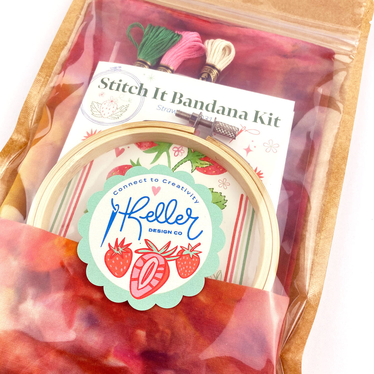 DIY Customizable Strawberry Bandana Ice Dye Embroidery Kit