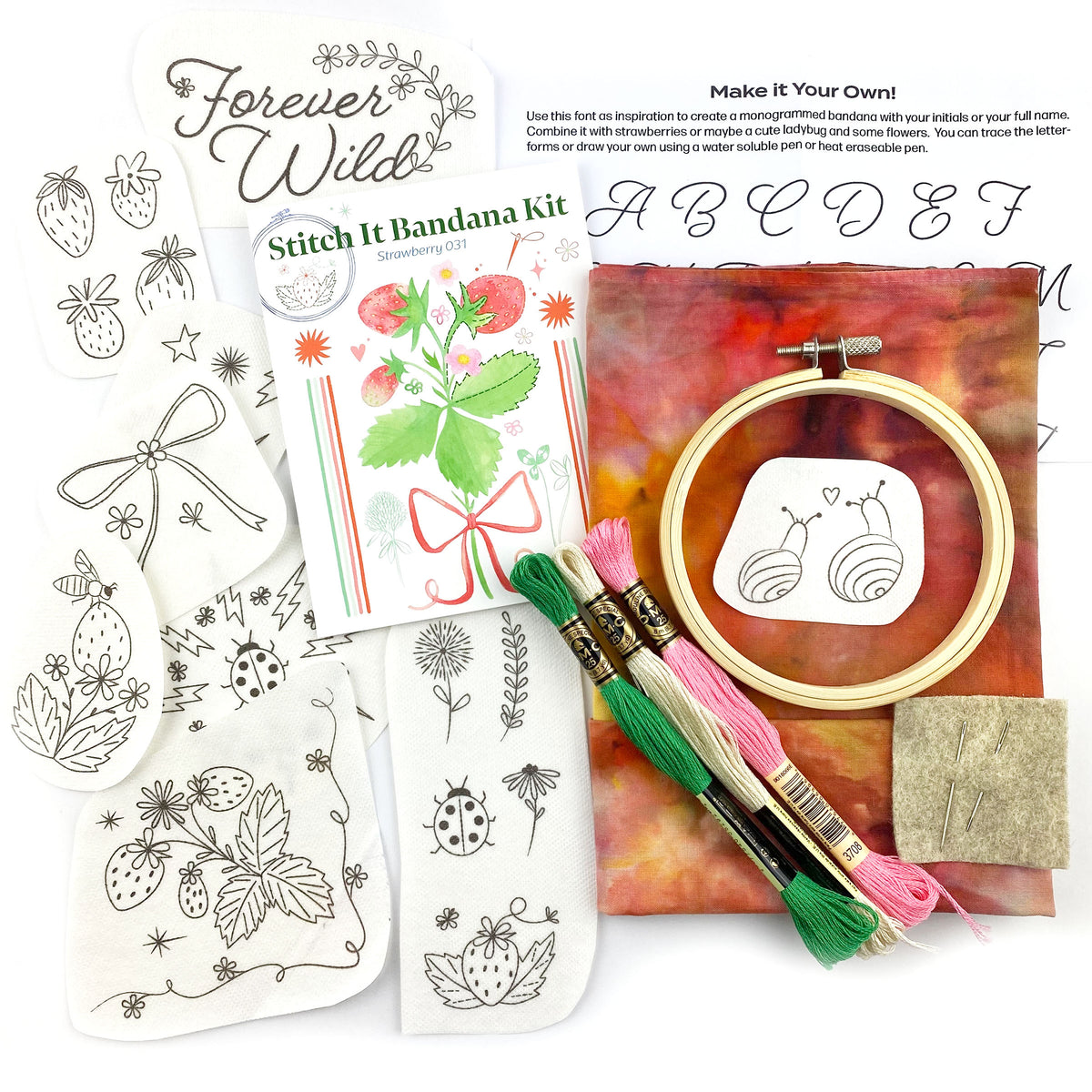 DIY Customizable Strawberry Bandana Ice Dye Embroidery Kit