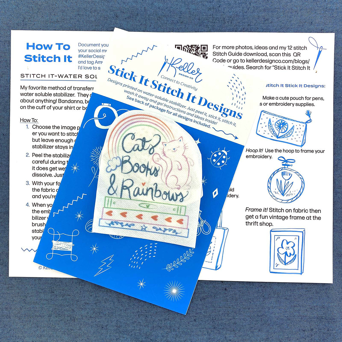 Stick and Stitch Water Soluble Stabillizer DIY Embroidery patterns for crafters kit.