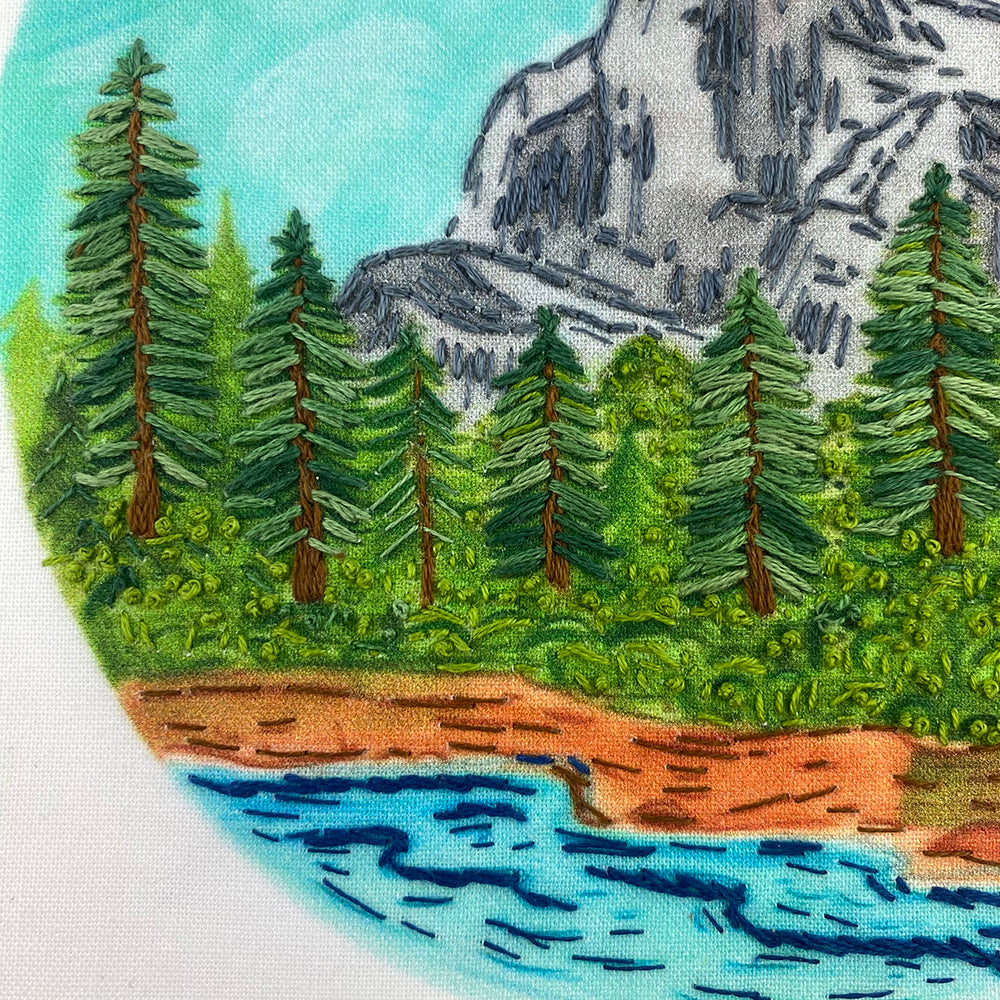 Yosemite National Park Embroidery Kit Detail of Embroidery